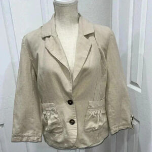 Peck and Peck 2 button blazer jacket beige neutral boho extra detailing